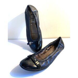 AGL Black Leather Cap Toe Ballet Flat Shoe EU 38.5 US 7.5-8